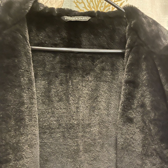 Andrew Marc Womens Puffer Silver Shiny Winter Jacket Faux Fur Hooded Lg Zip - Picture 10 of 12